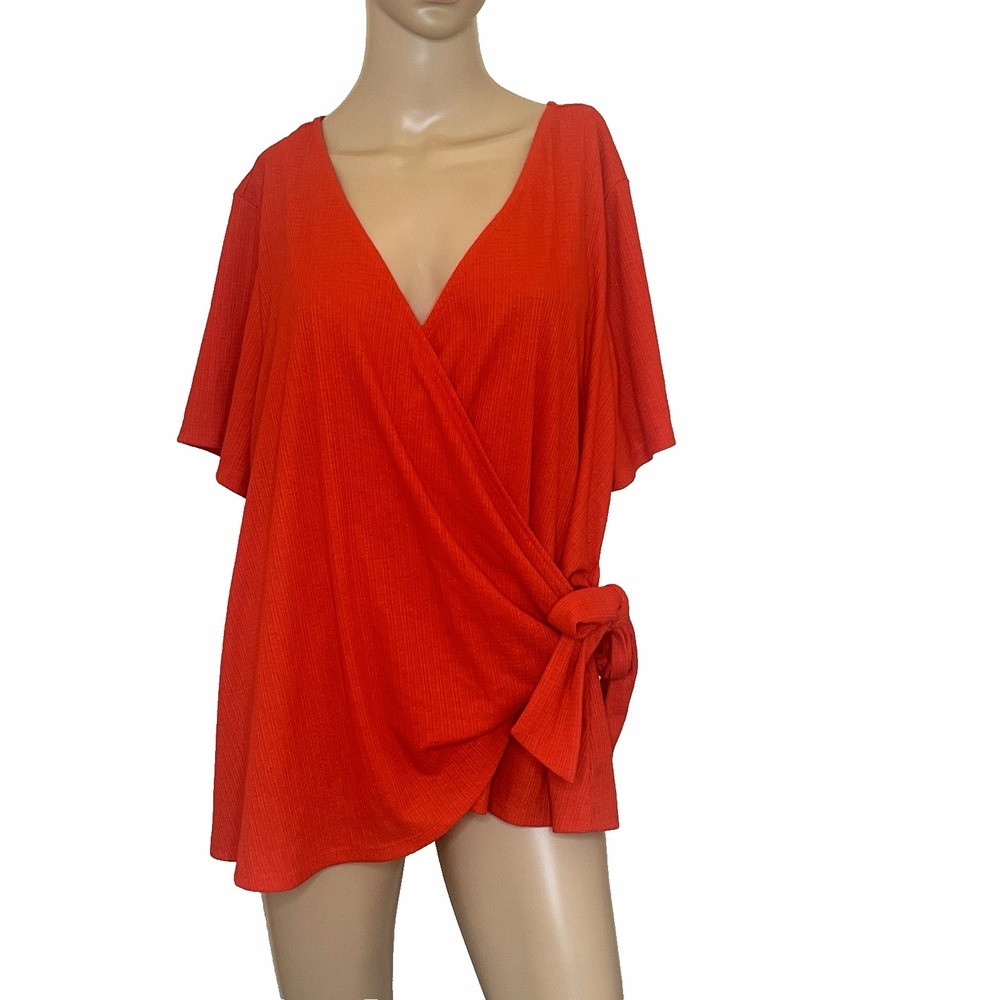 Lane Bryant Blouse Women 18/20 Red Wrap Waist Tie Top Shirt